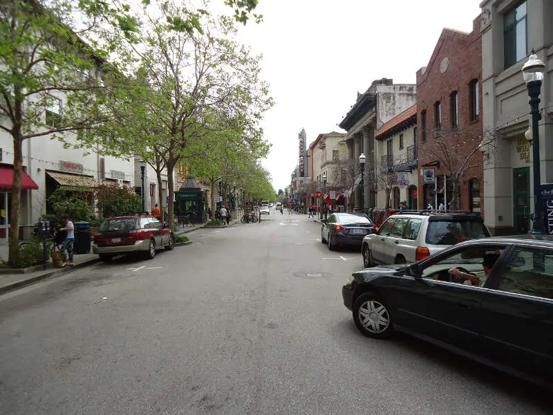 California Santa Cruz Street With Cars And Shops