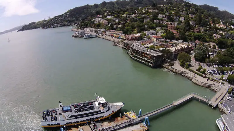 Aerial View Of Ferry Docking At Sausalito