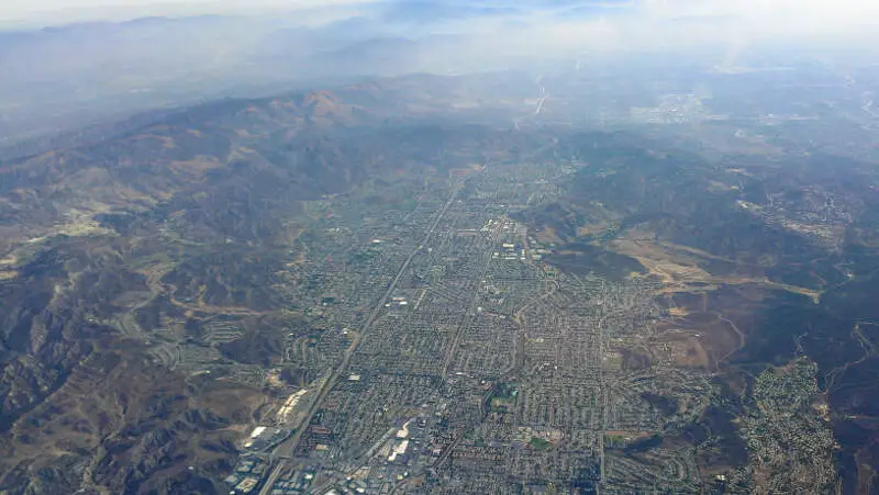 Simi Valley Aerial From West With Mountains August