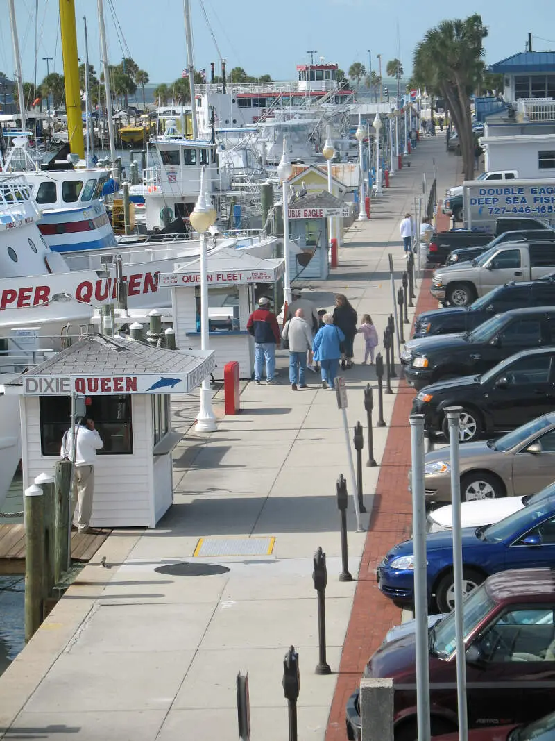 Sightseeing And Fishing Boats Docked At The Clearwater Marina