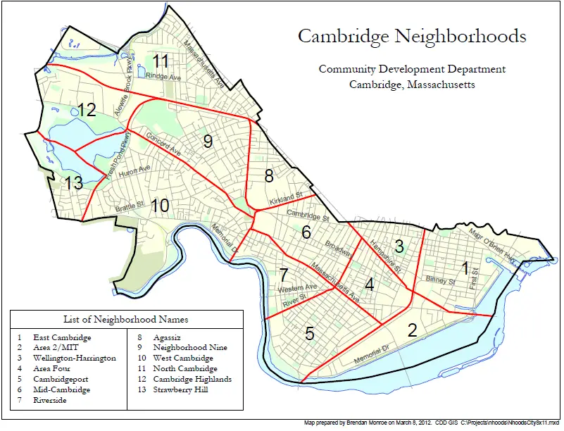 Neighborhood Map Of Cambridgec Ma