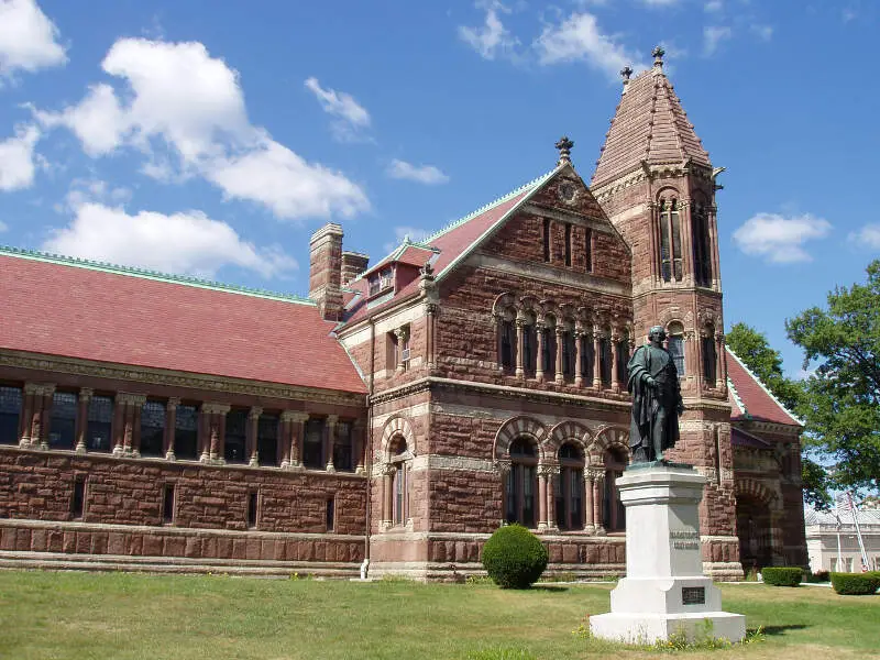 Woburnc Massachusettsc Library With Statue Of Benjamin Thompson