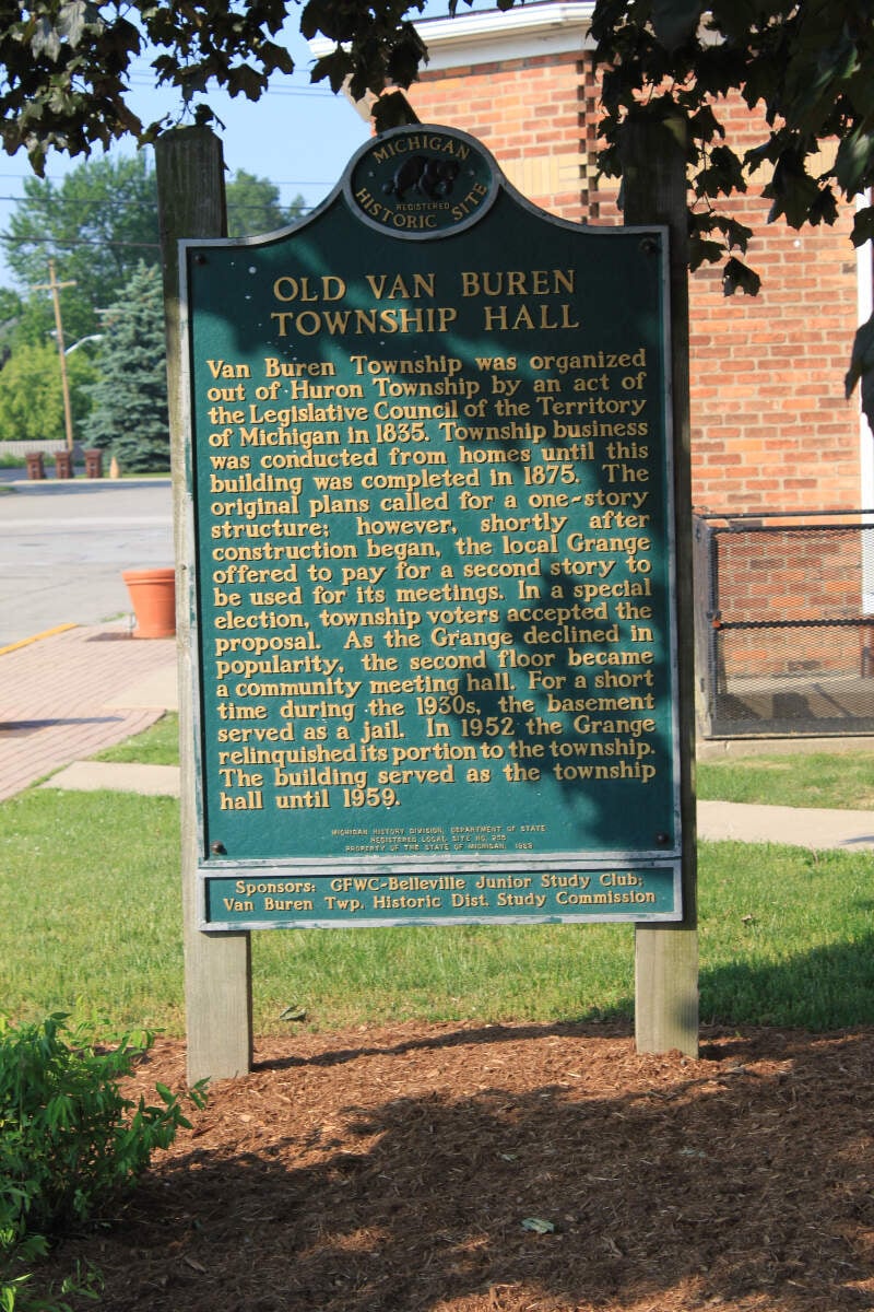 Belleville Michigan Old Van Buren Township Hall Historical Marker