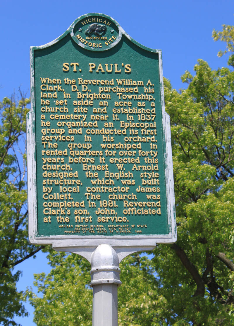 Saint Pauls Episcopal Church Historical Marker Brighton Michigan
