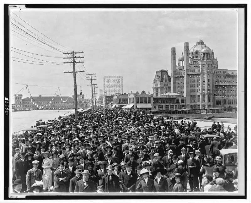 Atlantic City Boardwalk Crowd In Front Of Blenheim Hotel  Re Retouched