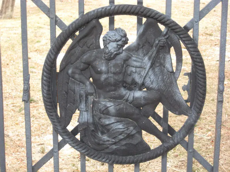 Old Newton Burial Ground Newton Nj Detail Of Father Time On Wrought Iron Gate