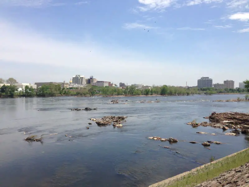 View Of The Falls Of The Delaware And Downtown Trentonc New Jersey From Morrisvillec Pennsylvania