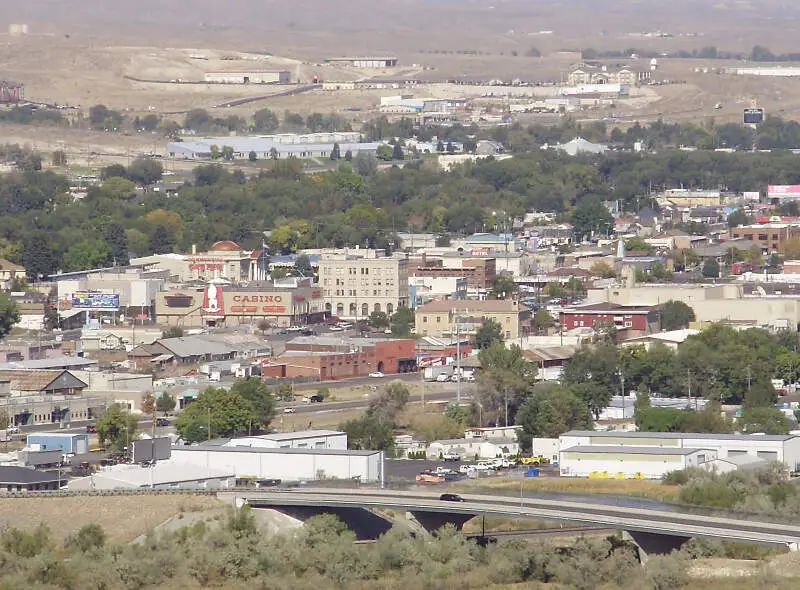 View Of Downtown Elko In Nevada From A Bluff To The South