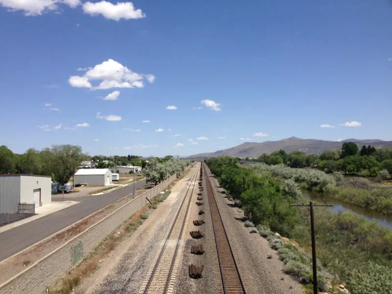 View East Along The Union Pacific Railroad From The Th Street Bridge In Elkoc Nevada