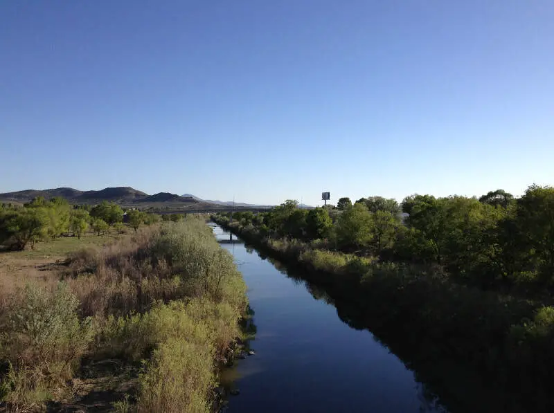 View Southwest Along The Humboldt River From The Th Street Footbridge In Downtown Elko Nevada