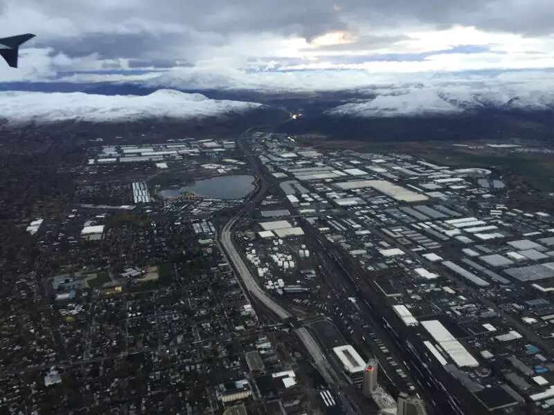 View East Towards Interstate And The City Of Sparksc Nevada From An Airplane Taking Off From Renoetahoe International Airport