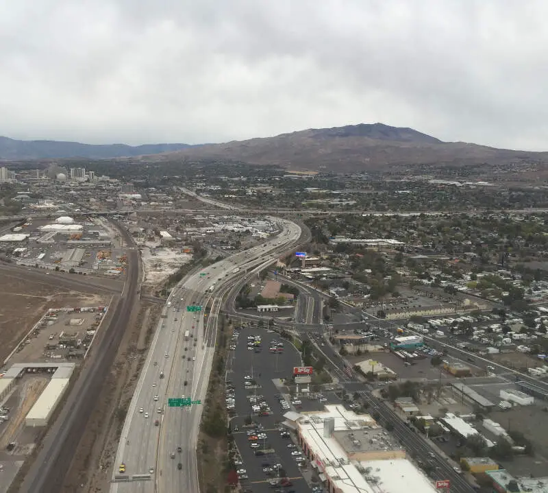 View West Along Interstate In Sparksc Nevada From An Airplane Landing At Reno Tahoe International Airport