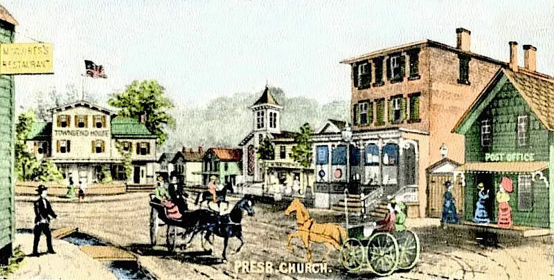 Historical Postcard Of Hotel Square In Port Jefferson