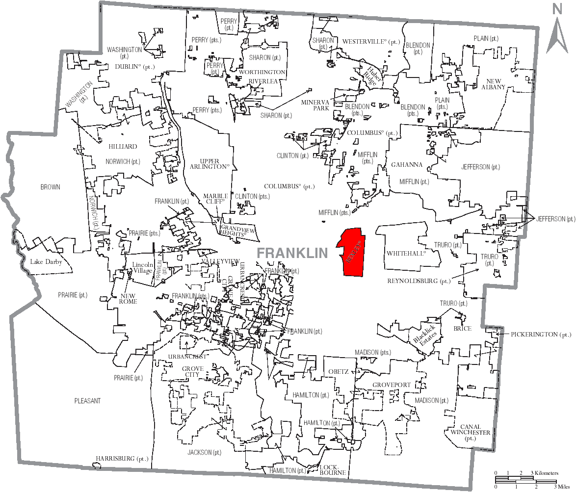 Map Of Franklin County Ohio With Bexley Labeled