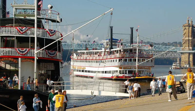 The Belle Of Louisville Docks Next To The Natchez In Cincinnati For Tall Stacks