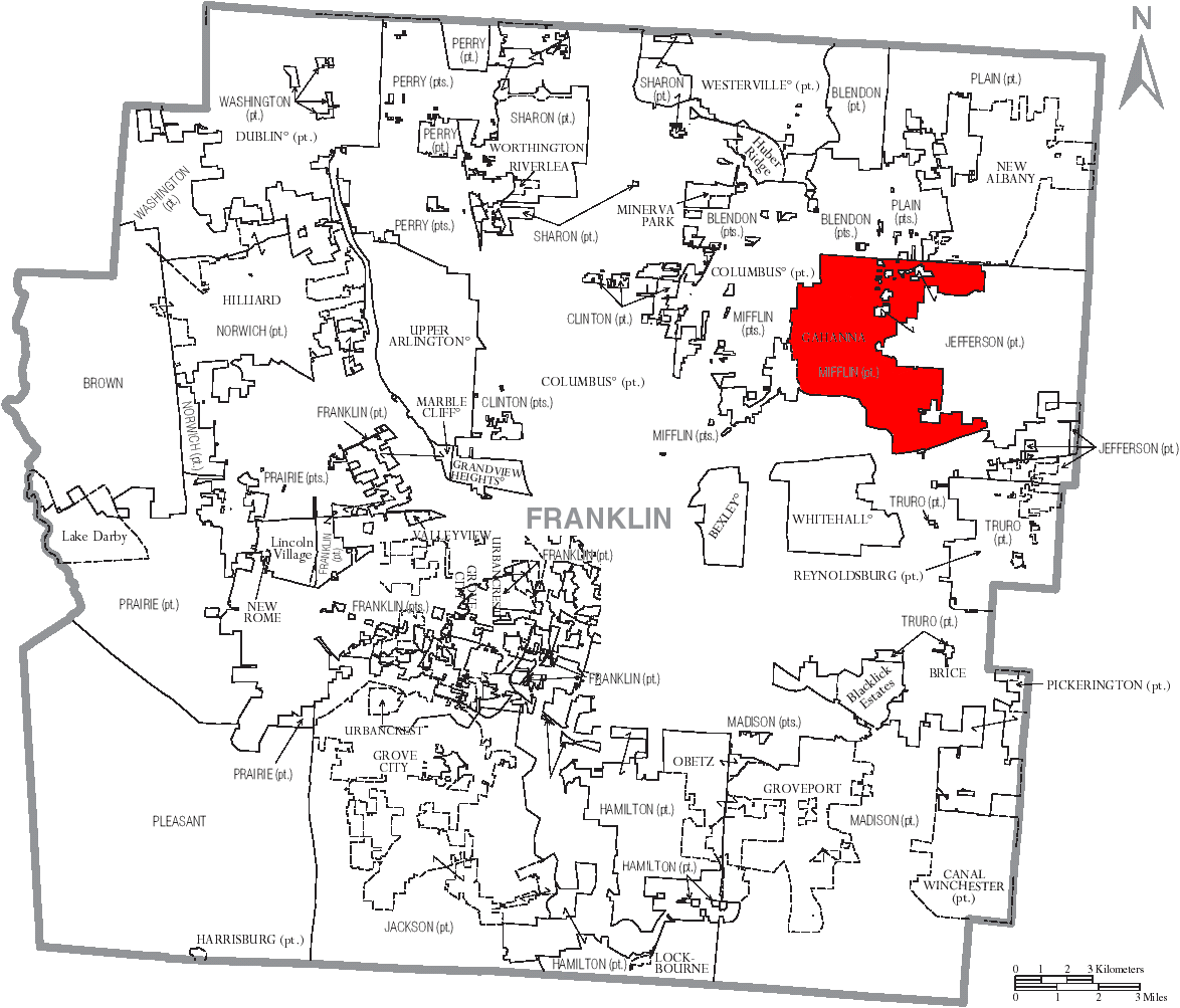 Map Of Franklin County Ohio With Gahanna Labeled