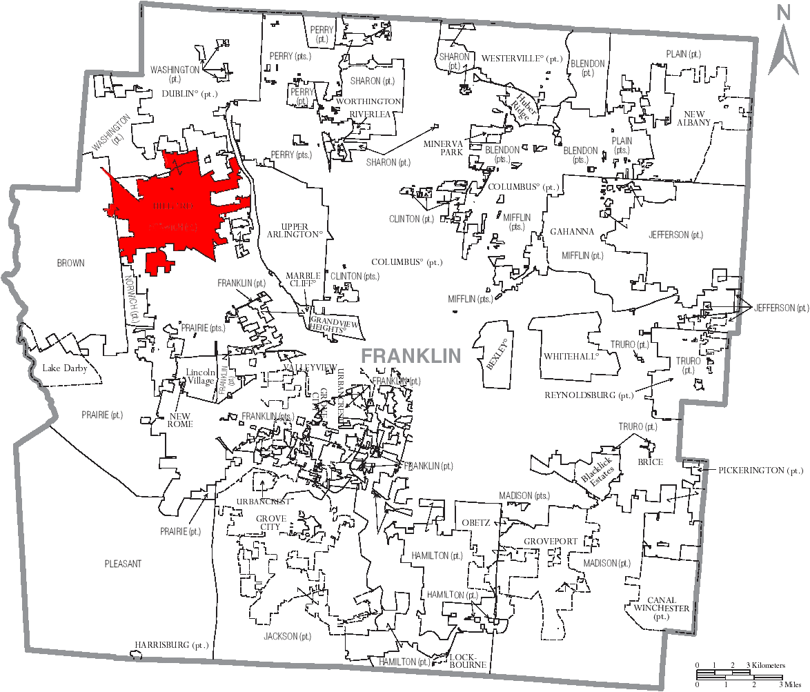 Map Of Franklin County Ohio With Hilliard Labeled