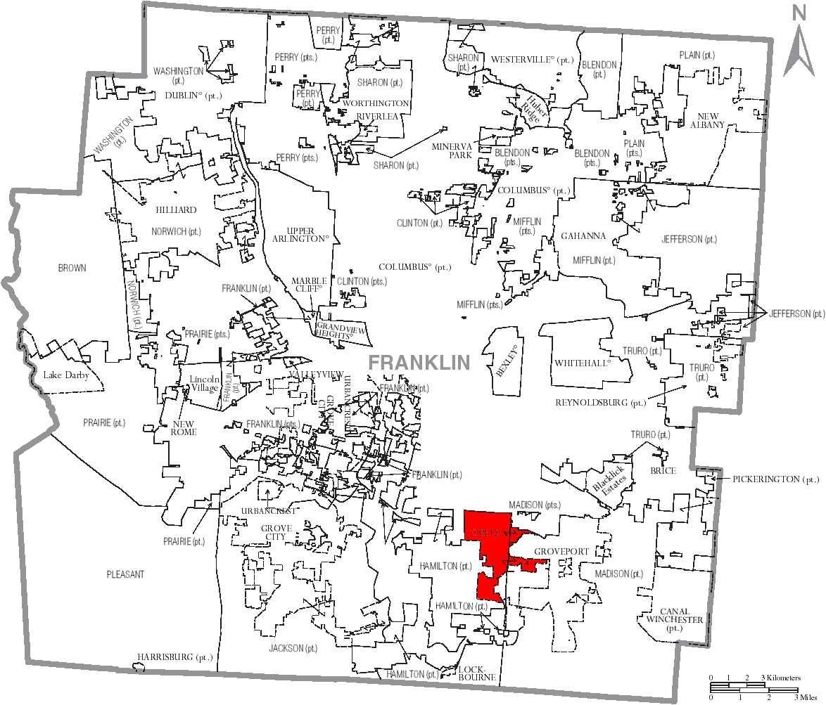 Map Of Franklin County Ohio With Obetz Labeled