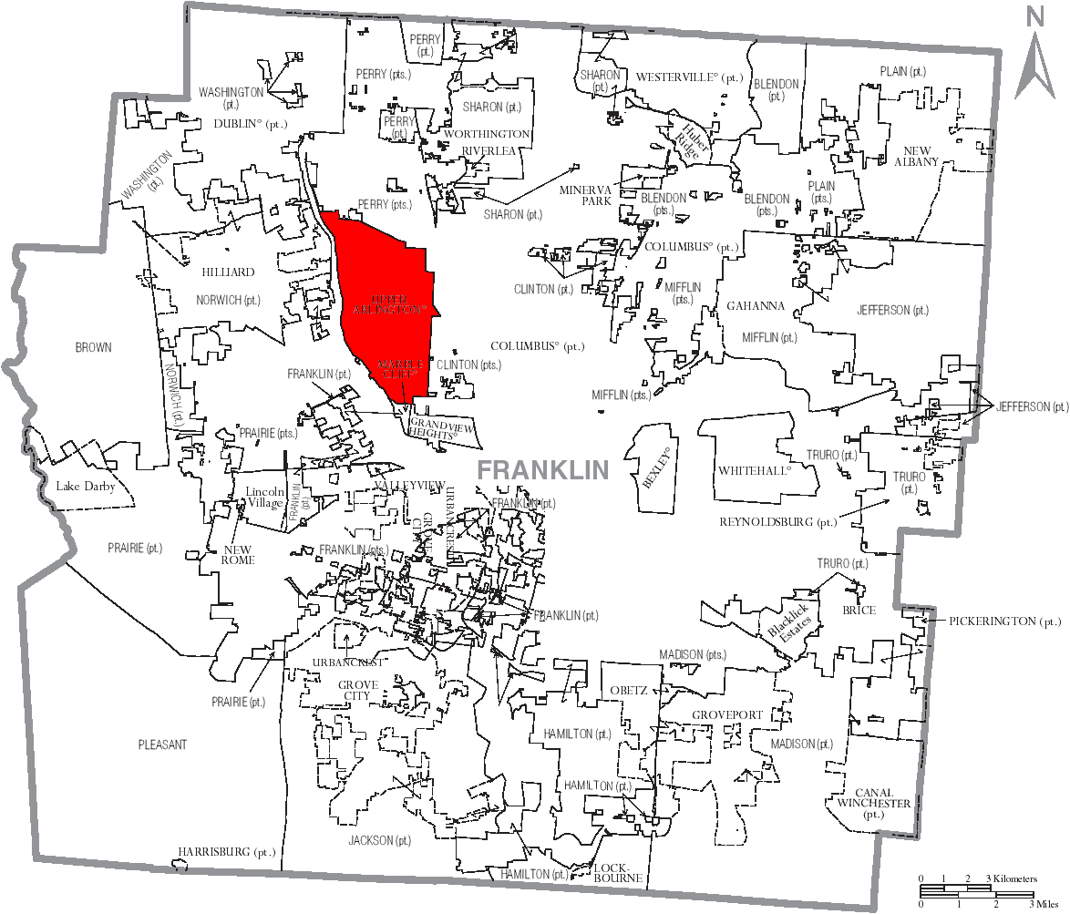 Map Of Franklin County Ohio With Upper Arlington Labelled