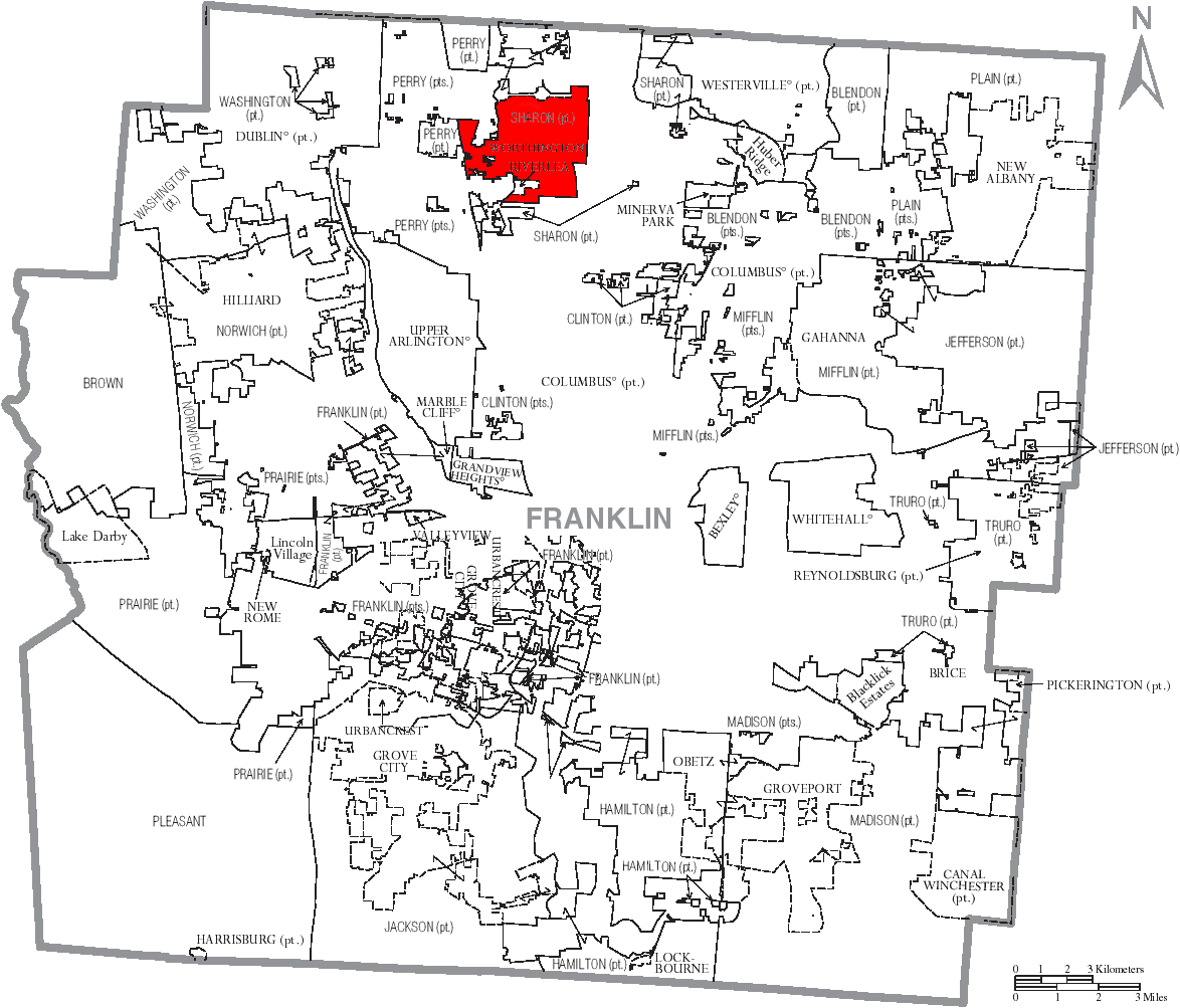 Map Of Franklin County Ohio With Worthington Labeled