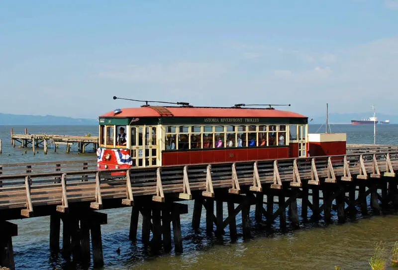 Astoria Riverfront Trolley On Trestle West Of Nd Street Crop