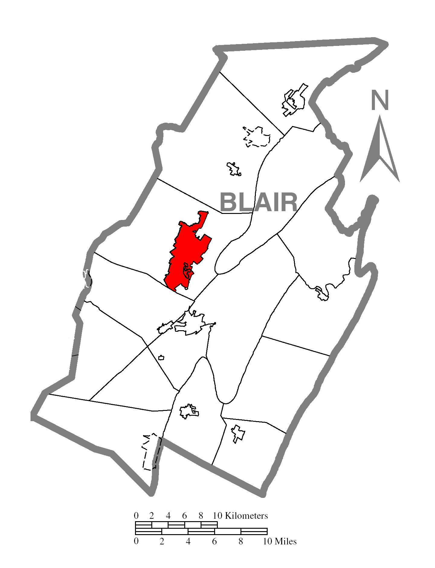 Map Of Altoonac Blair Countyc Pennsylvania Highlighted