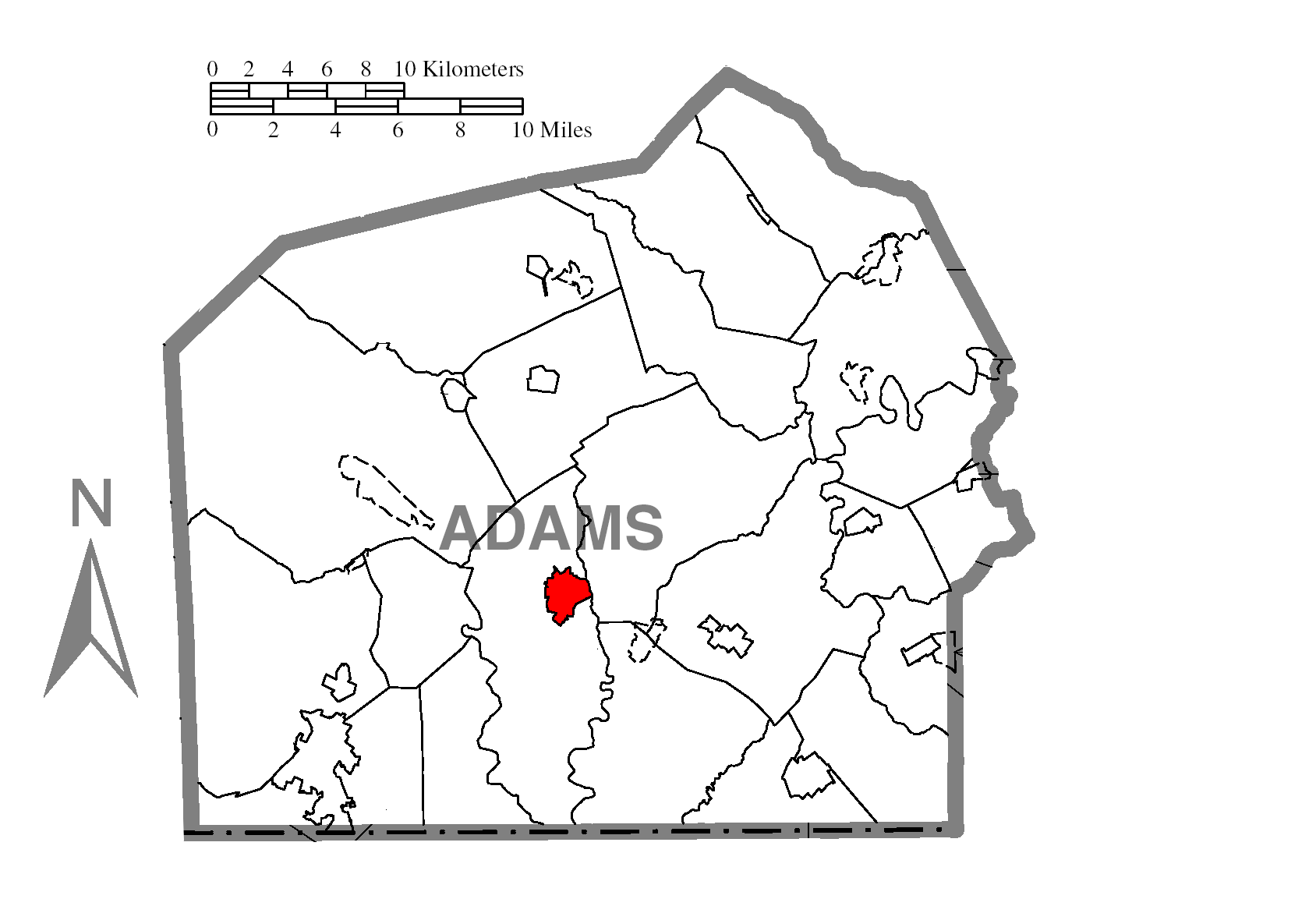 Map Of Gettysburgc Adams Countyc Pennsylvania Highlighted