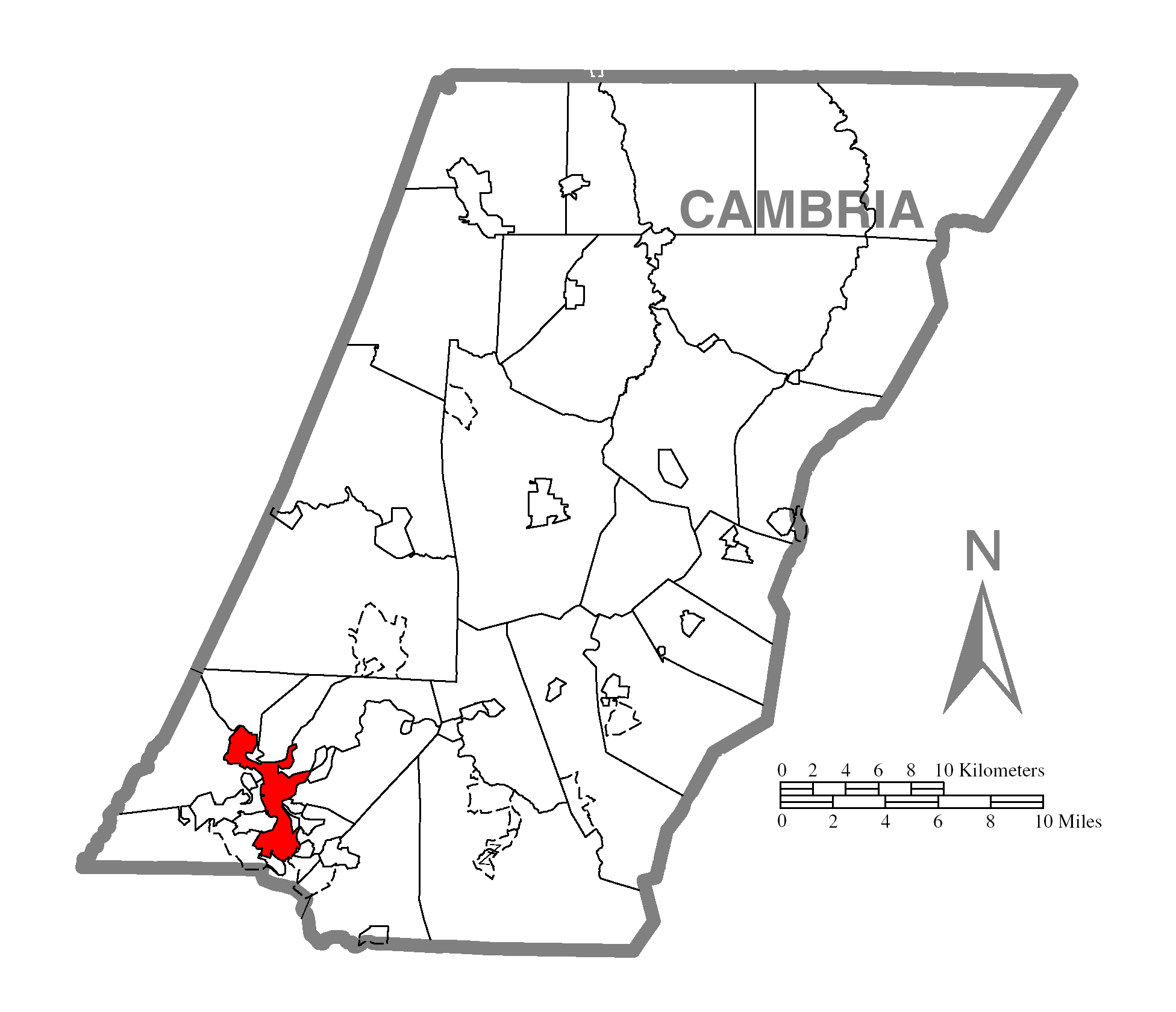 Map Of Johnstownc Cambria Countyc Pennsylvania Highlighted