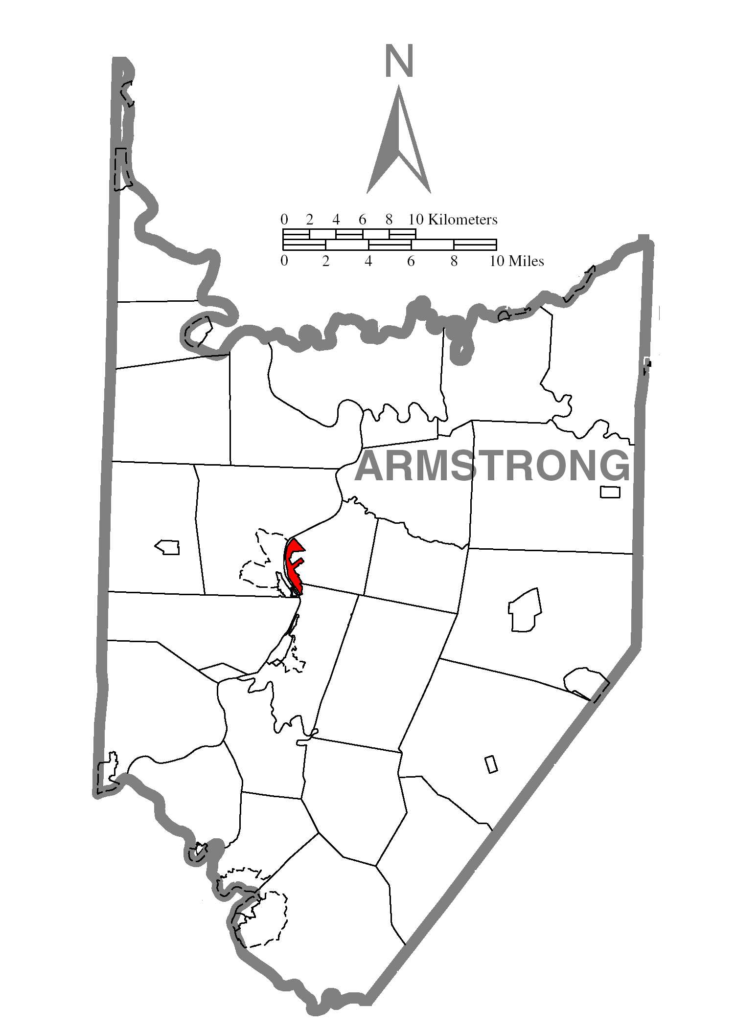 Map Of Kittaningc Armstrong Countyc Pennsylvania Highlighted