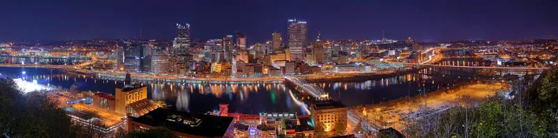 Pittsburgh Skyline Panorama At Night