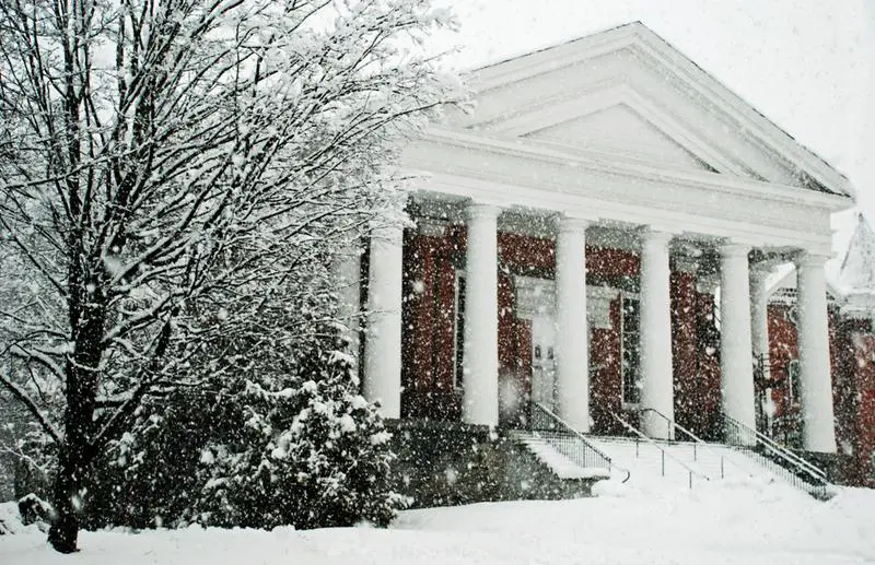 Historic Brandon Town Hall On A Snowy Day