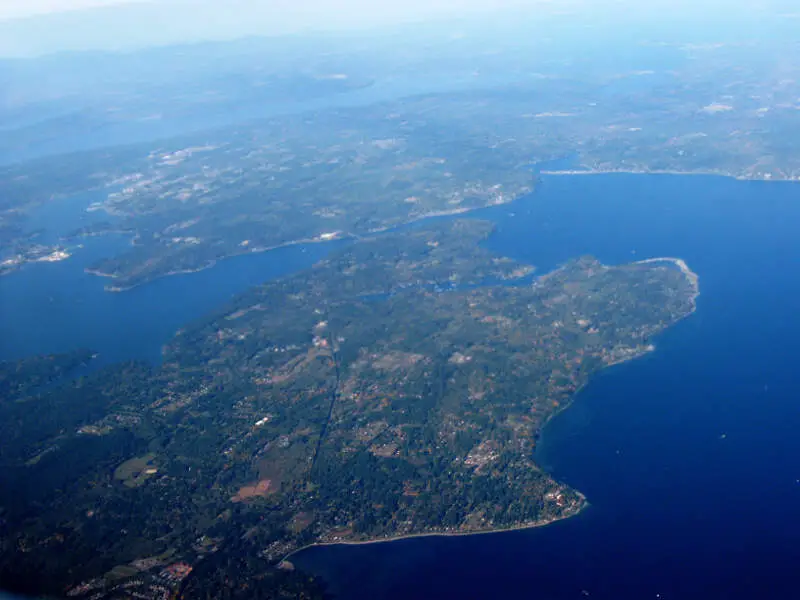 Aerial View Of Bainbridge Island And Agate Passage In Olympic Peninsula