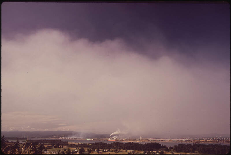 Looking Across The Columbia River Toward Longviewc Where The Kaiser Aluminum Plant And The Weyerhauser Pulp Mill