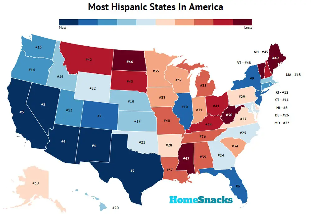 Most Hispanic States In America For 2022: Hispanic Population By State