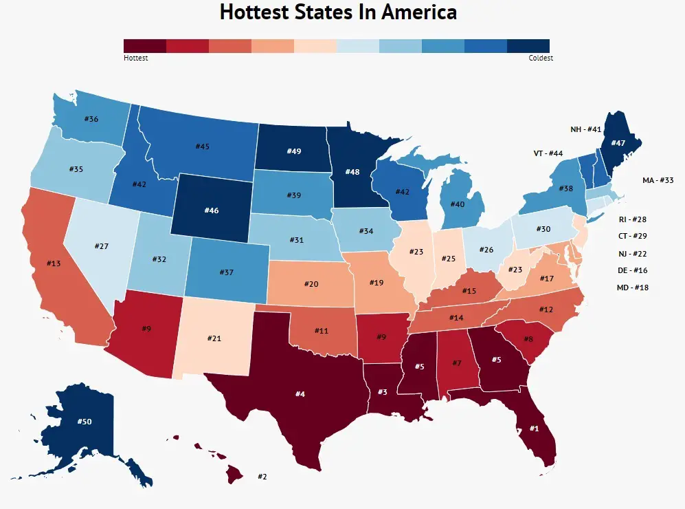 Hottest states in the united states heat map