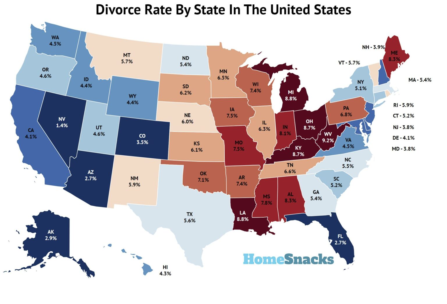 Divorce Rate By State In The United States [2026] | HomeSnacks