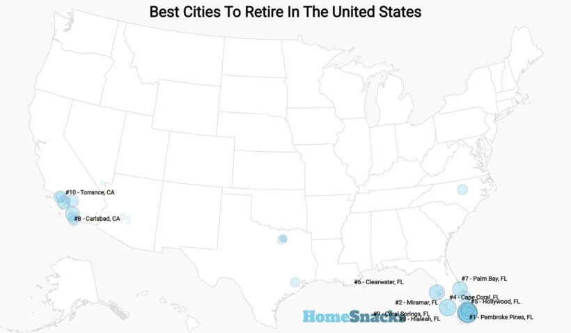 Best Cities To Retire Map